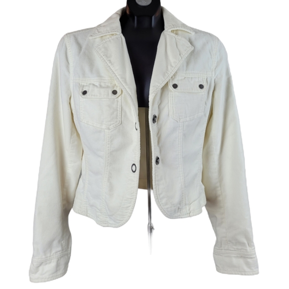 MEXX Jacket White Cropped Snap Closure Size 10 - Picture 2 of 13